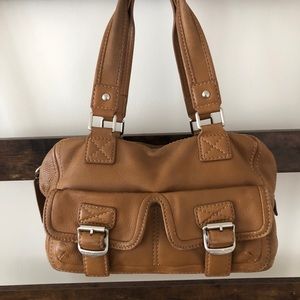 MICHAEL KORS MK Camel Tan Leather Gold Satchel Handbag